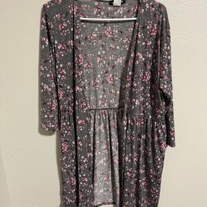 HEIMISH U.S.A Gray Floral Cardigan with Pink Blossoms
